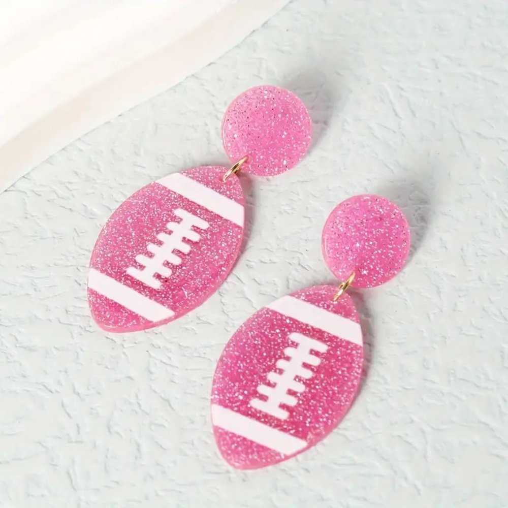 {NEW} Pink Bling Bling Rugby Design Dangle Earrings